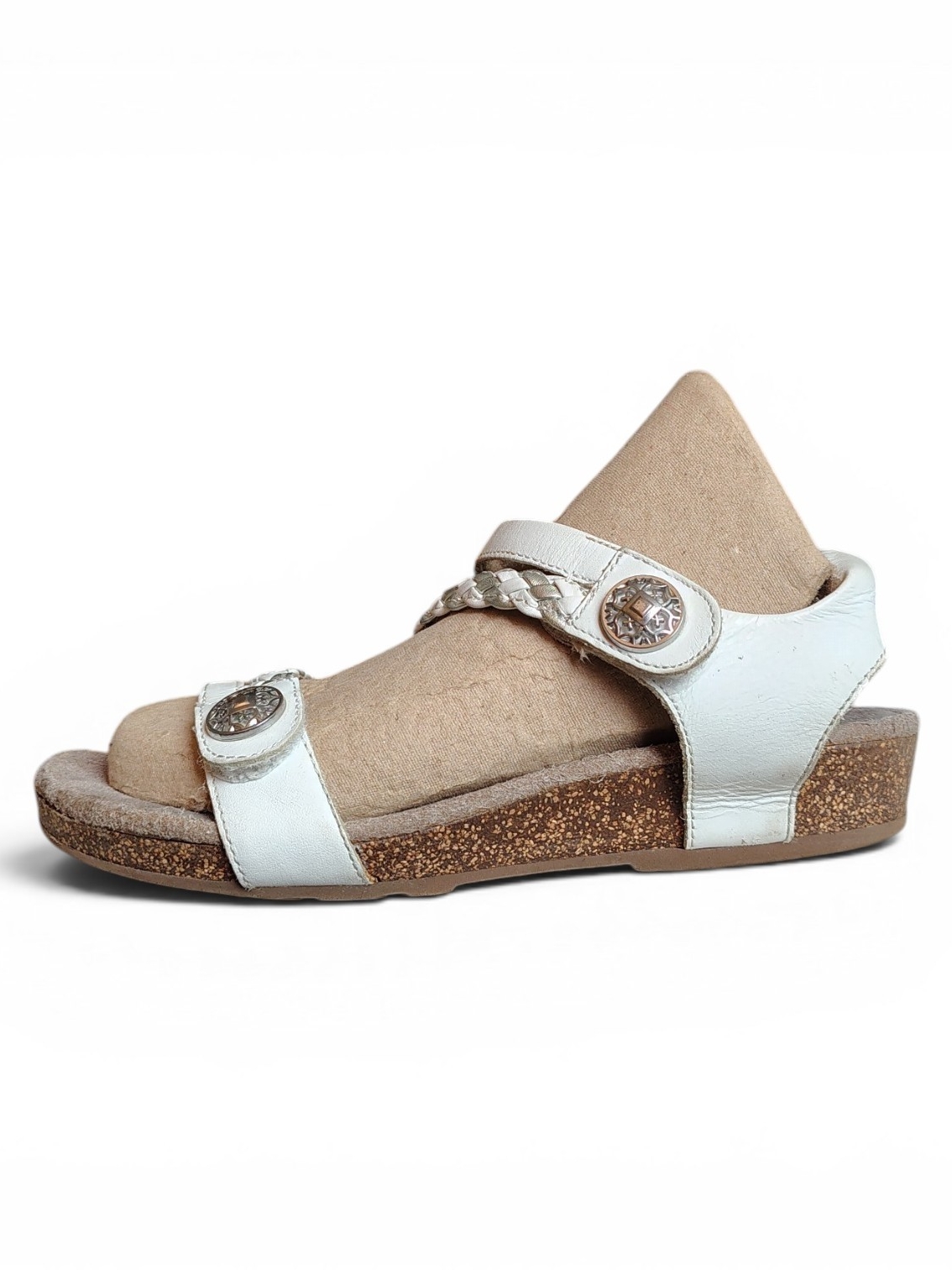 Aetrex Women's Jillian Braided White Leather Cork Sandals Size 6.5 Wide